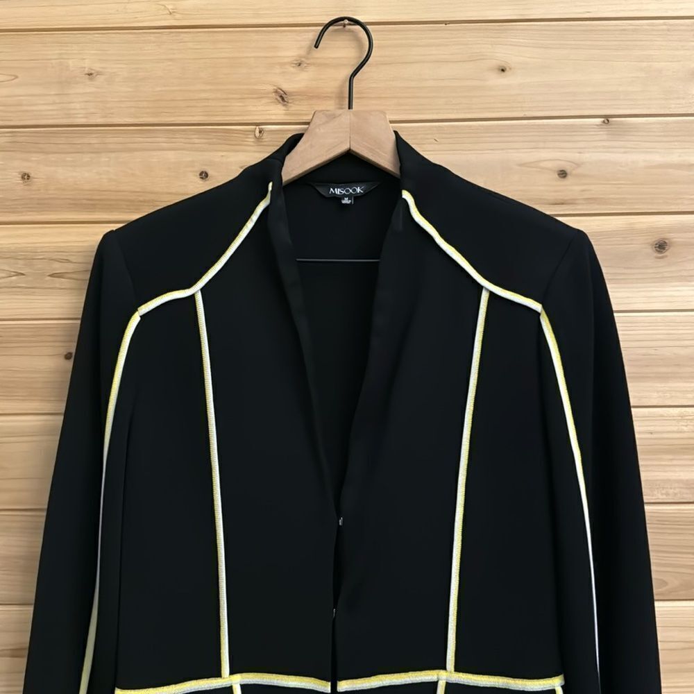 Misook Size Medium Yellow & White Piping Front Closure Blazer - Picture 2 of 10